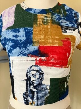 Cropped Short Sleeve Shirt | Urban Outfitters | Vibrant Print | Size M